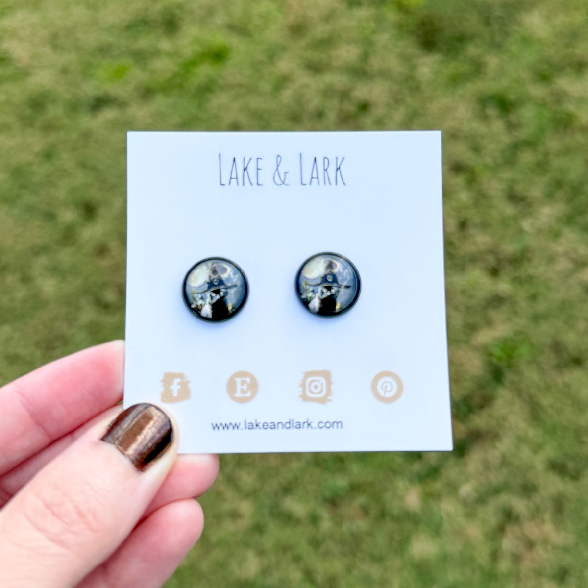 Black Cat Witch Halloween Stud Earrings