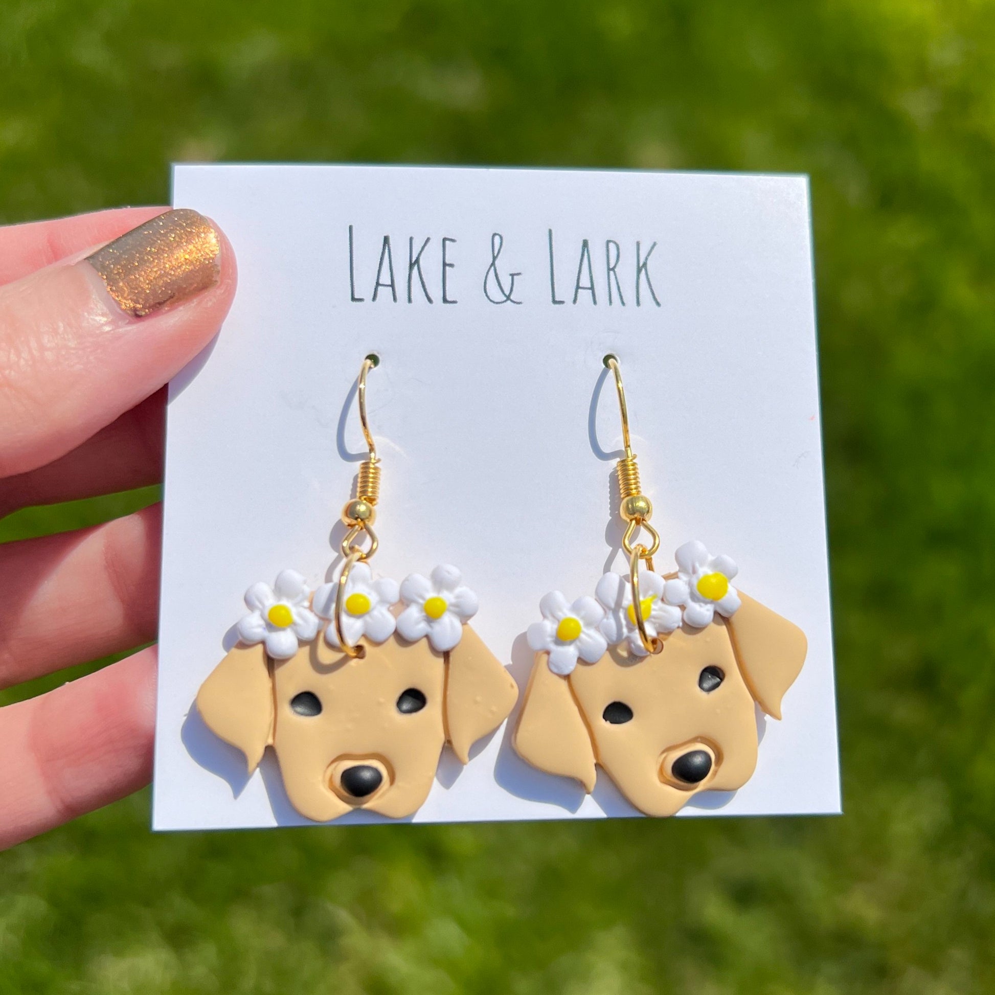 yellow labrador retriever flower crown earrings