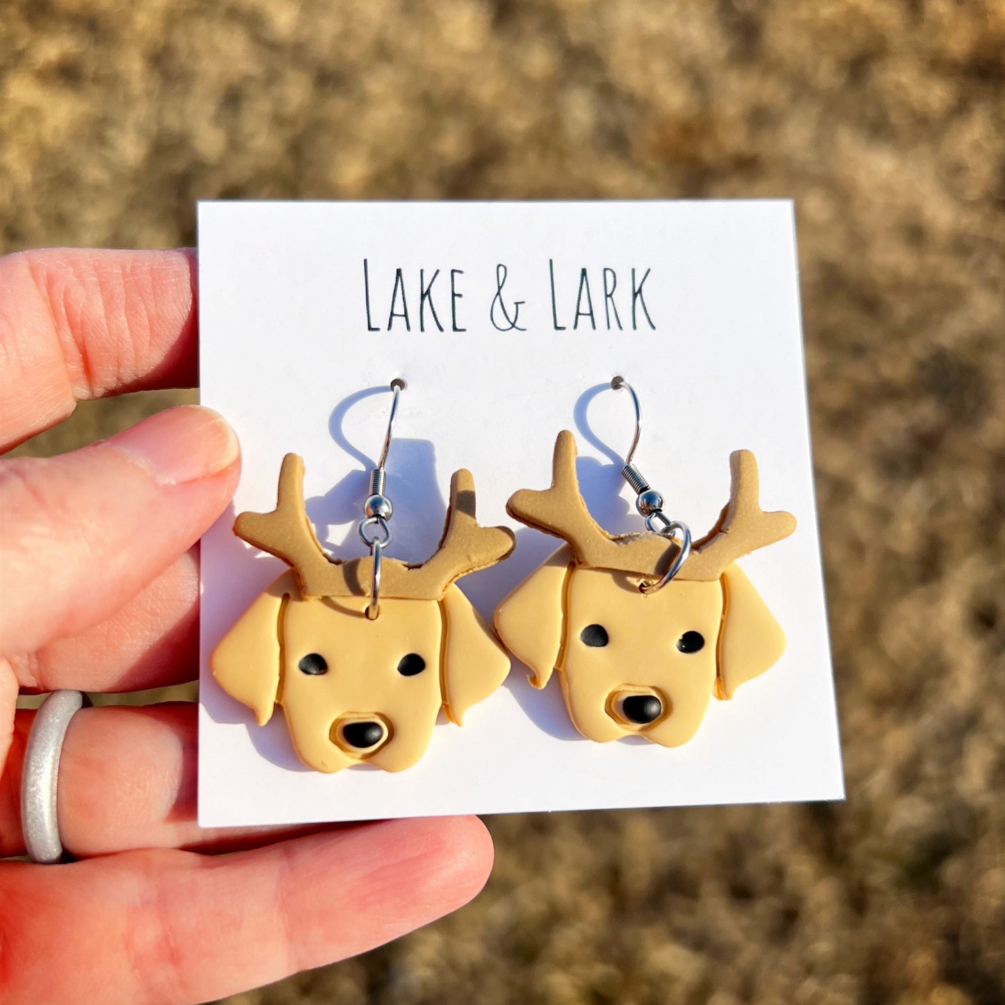 golden retriever reindeer dog earrings