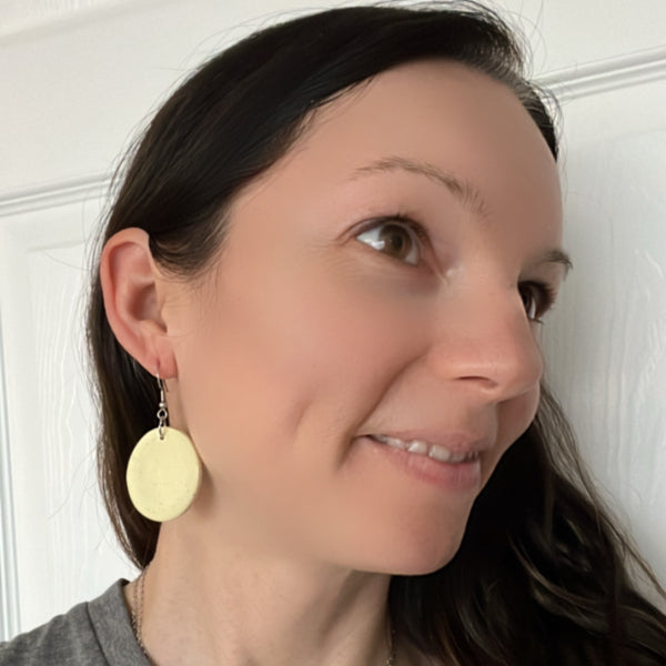 yellow speckled dangly easter egg earrings lake lark