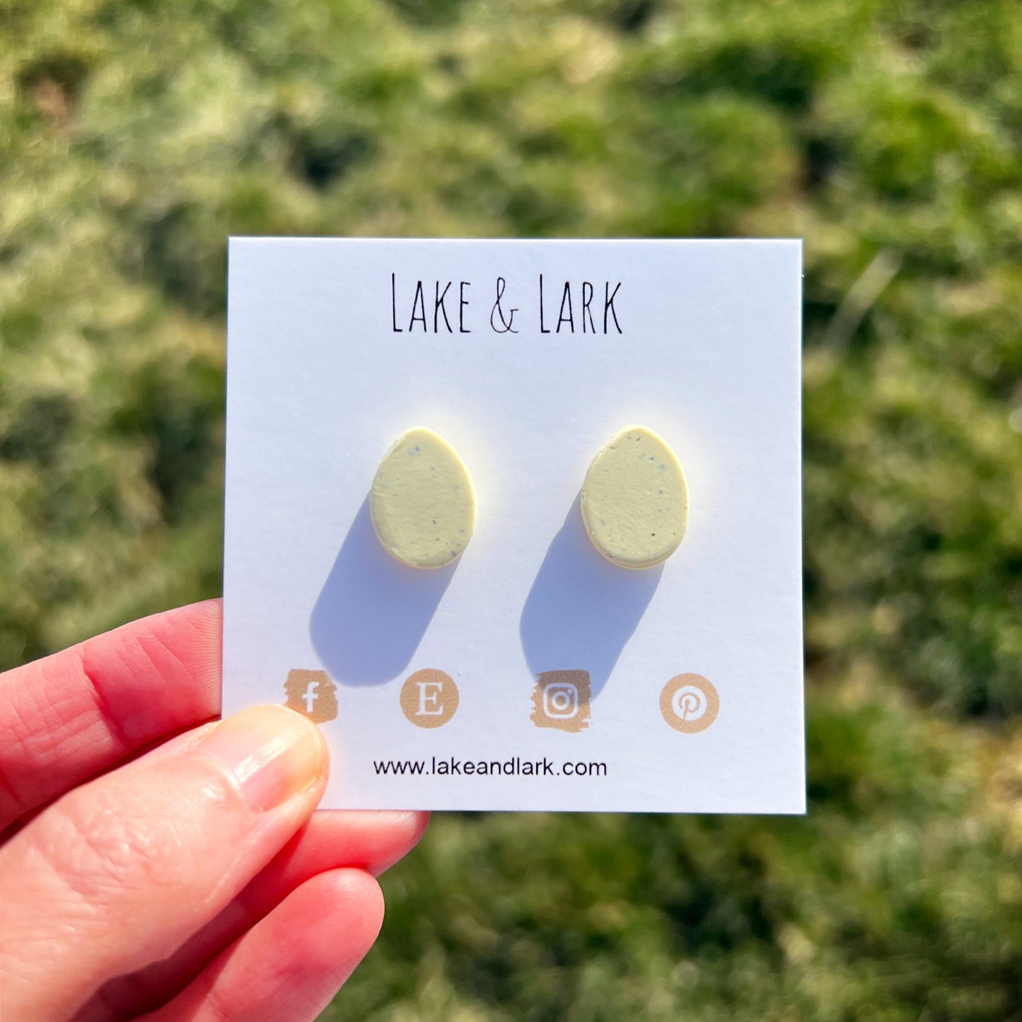 yellow speckled egg easter stud earrings lake lark