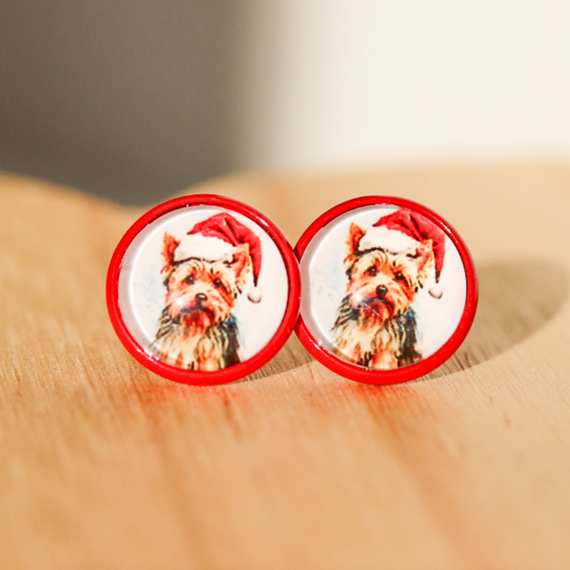 yorkshire terrier dog christmas stud earrings yorkie